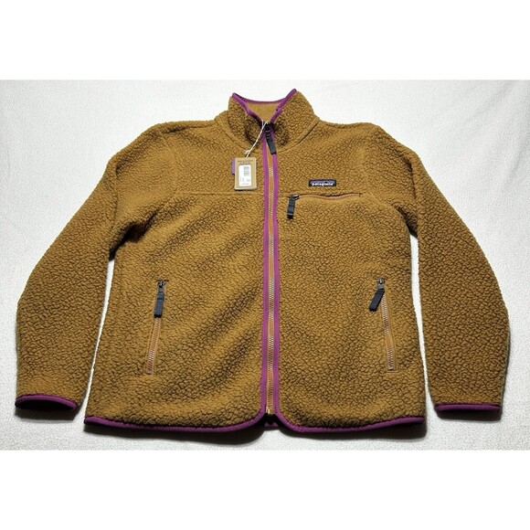 Patagonia Jackets & Blazers - Patagonia Jacket Womens XS Retro Pile Fleece Zip Nest Brown 22795 Pink Trim NWT